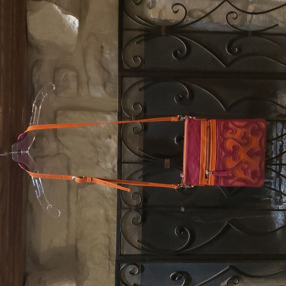 NWOT'S JL Saldivar pink and orange leather crossbody